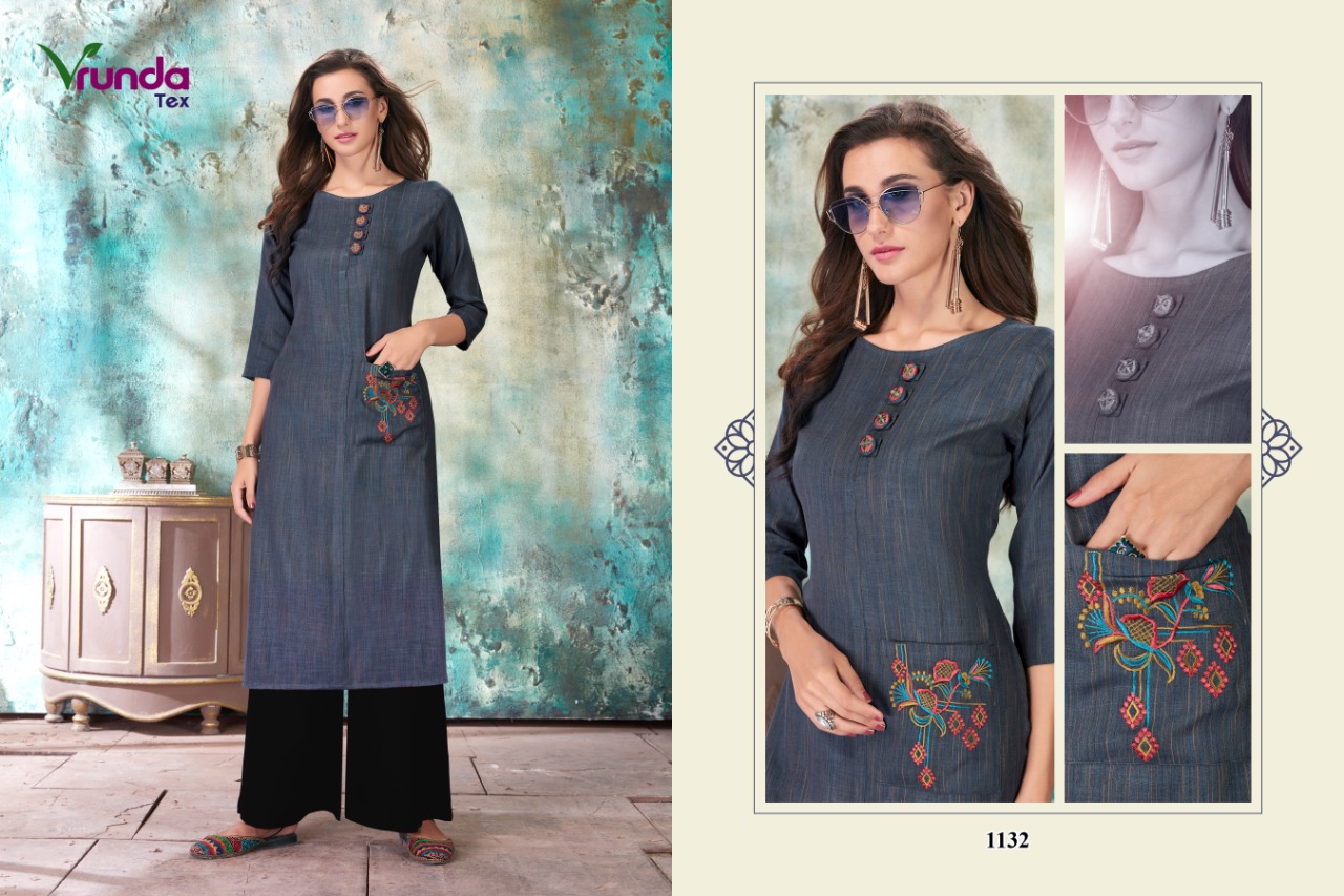 Nirva By Vrunda Tex 1131 To 1136 Series Designer Wear Collection Beautiful Stylish Fancy Colorful Party Wear & Occasional Wear Heavy Rayon Duplex Slub With Embroidery Kurti At Wholesale Price