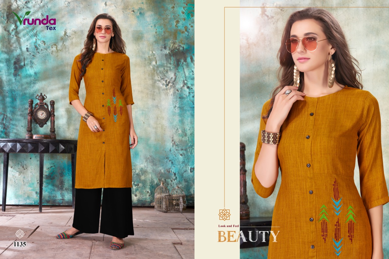 Nirva By Vrunda Tex 1131 To 1136 Series Designer Wear Collection Beautiful Stylish Fancy Colorful Party Wear & Occasional Wear Heavy Rayon Duplex Slub With Embroidery Kurti At Wholesale Price