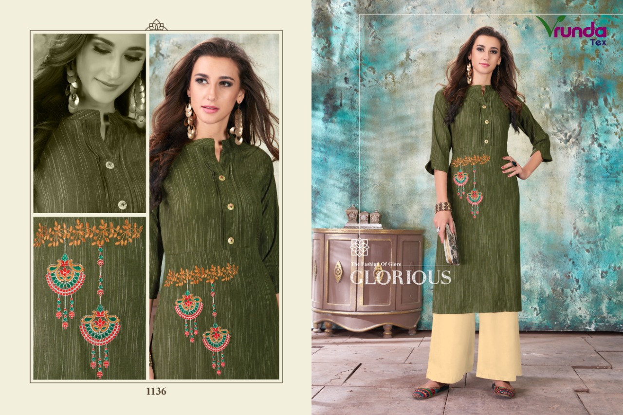 Nirva By Vrunda Tex 1131 To 1136 Series Designer Wear Collection Beautiful Stylish Fancy Colorful Party Wear & Occasional Wear Heavy Rayon Duplex Slub With Embroidery Kurti At Wholesale Price