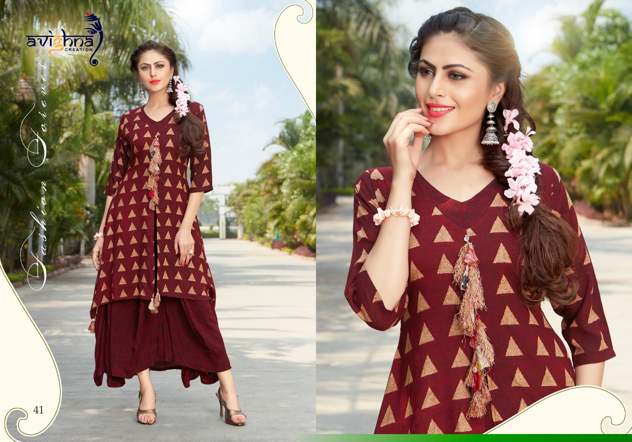 Nishtha Vol-1 By Avighna Creation 40 To 47 Series Beautiful Colorful Stylish Fancy Casual Wear & Ethnic Wear & Ready To Wear Heavy Rayon & Cotton Kurtis At Wholesale Price