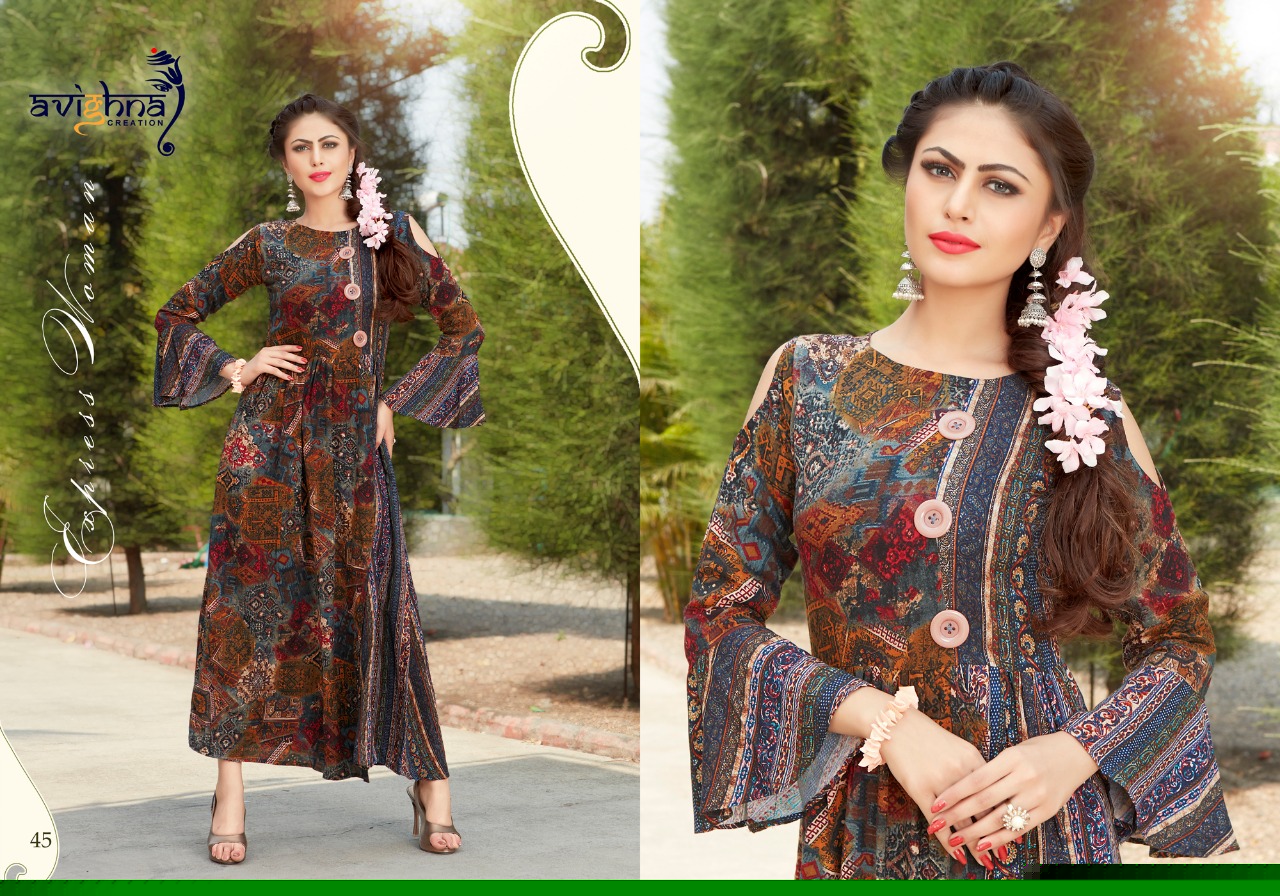 Nishtha Vol-1 By Avighna Creation 40 To 47 Series Beautiful Colorful Stylish Fancy Casual Wear & Ethnic Wear & Ready To Wear Heavy Rayon & Cotton Kurtis At Wholesale Price