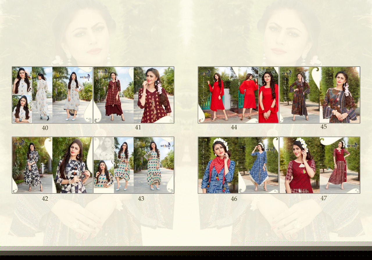 Nishtha Vol-1 By Avighna Creation 40 To 47 Series Beautiful Colorful Stylish Fancy Casual Wear & Ethnic Wear & Ready To Wear Heavy Rayon & Cotton Kurtis At Wholesale Price