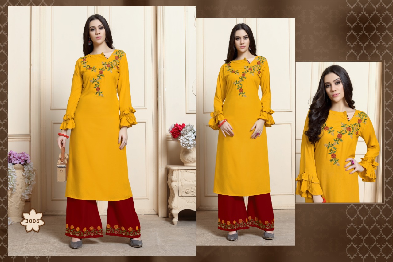 Noor Vol-3 By Kajri Style 3001 To 3008 Series Beautiful Stylish Colorful Fancy Party Wear & Ethnic Wear & Ready To Wear Heavy Rayon With Heavy Work Kurtis At Wholesale Price