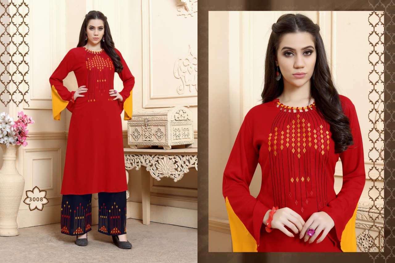Noor Vol-3 By Kajri Style 3001 To 3008 Series Beautiful Stylish Colorful Fancy Party Wear & Ethnic Wear & Ready To Wear Heavy Rayon With Heavy Work Kurtis At Wholesale Price