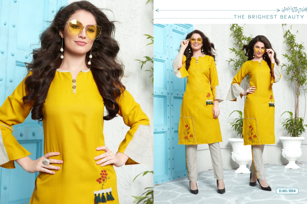 Noor Vol-4 By Kajri Style 1001 To 1008 Series Beautiful Stylish Fancy Colorful Casual Wear & Ethnic Wear & Ready To Wear Rayon Slub With Embroidery Kurtis At Wholesale Price