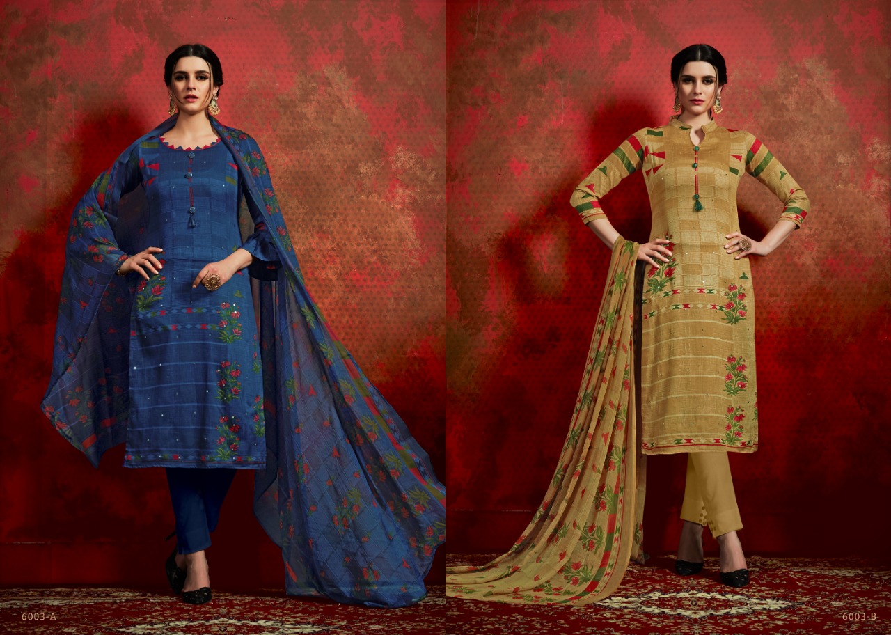Noor By Aaa Design Studio 6001-a To 6005-b Series Beautiful Suits Colorful Stylish Fancy Casual Wear & Ethnic Wear Cotton Satin With Work Dresses At Wholesale Price