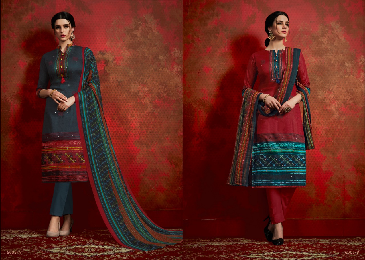 Noor By Aaa Design Studio 6001-a To 6005-b Series Beautiful Suits Colorful Stylish Fancy Casual Wear & Ethnic Wear Cotton Satin With Work Dresses At Wholesale Price