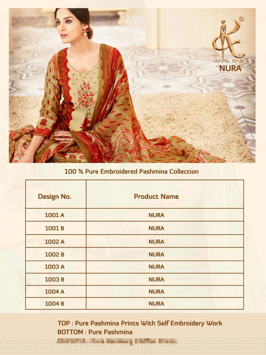 Nura By Kapil Fab 1001-a To 1004-b Series Winter Collection Suits Beautiful Suits Stylish Fancy Colorful Winter Wear & Ethnic Wear Collection Pure Pashmina Embroidered Dresses At Wholesale Price