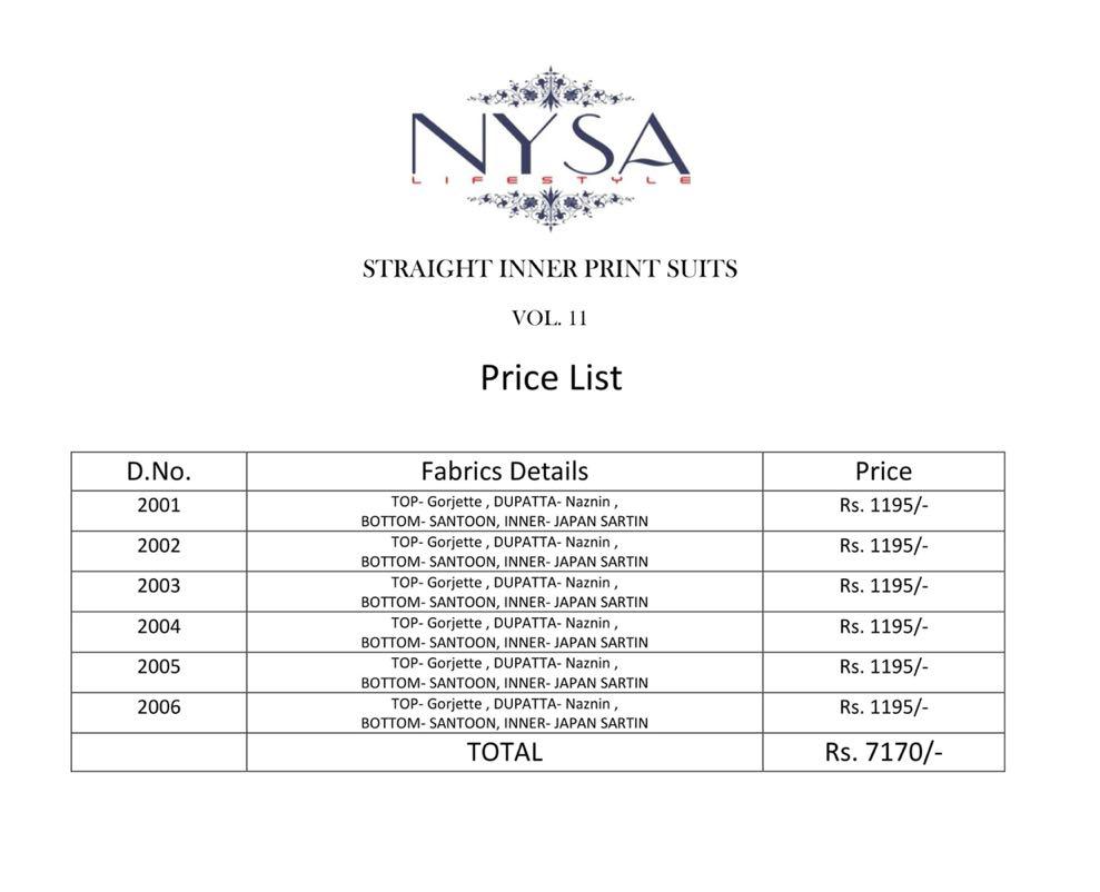 Nysa Vol-11 By Nysa Lifestyle 2001 To 2006 Series Designer Suits Collection Beautiful Stylish Fancy Colorful Party Wear & Occasional Wear Georgette Dresses At Wholesale Price