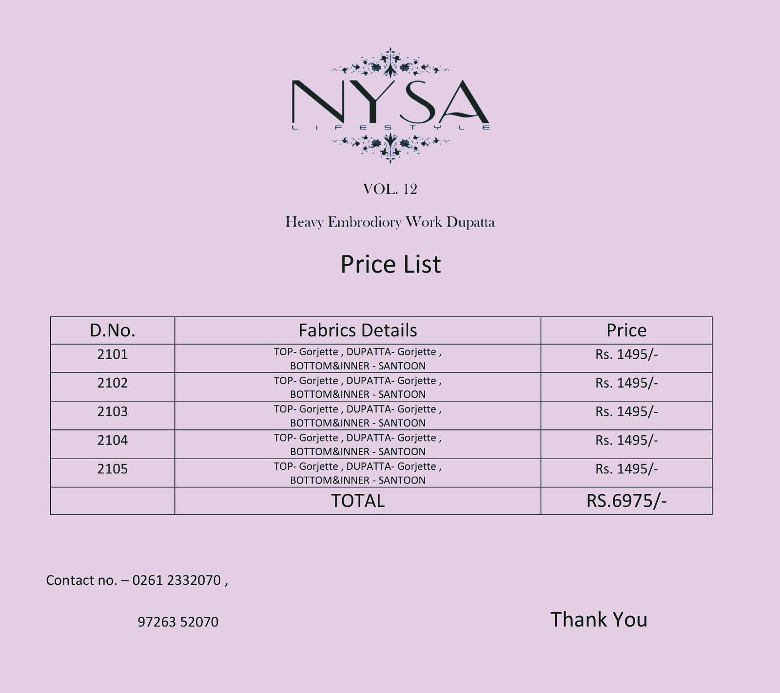 Nysa Vol-12 By Nysa Lifestyle 2101 To 2105 Series Beautiful Suits Colorful Stylish Fancy Party Wear & Ethnic Wear Georgette Embroidered Dresses At Wholesale Price