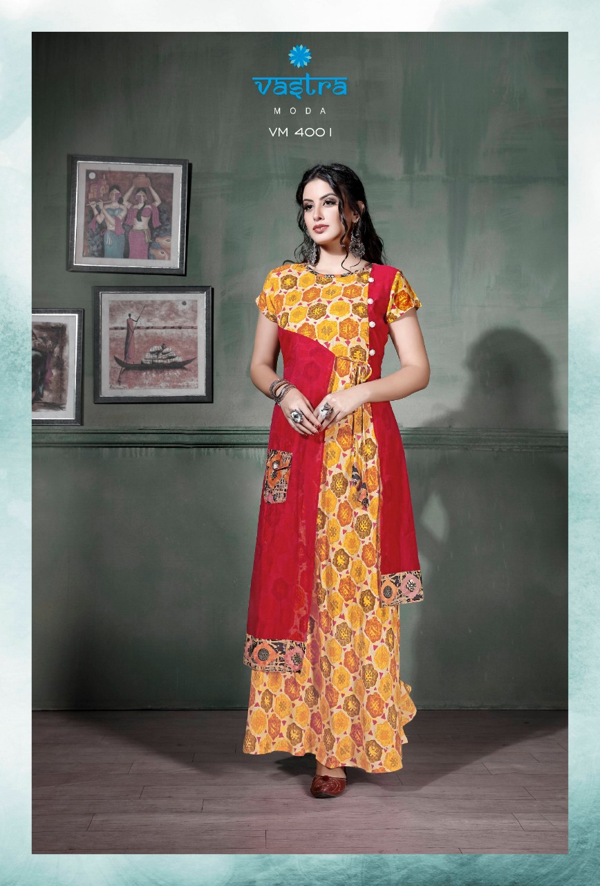 Occasional Vol-1 By Vastra Moda 4001 To 4005 Series Beautiful Designer Colorful Stylish Fancy Casual Wear & Ethnic Wear & Ready To Wear Rayon With Chanderi Kurtis At Wholesale Price