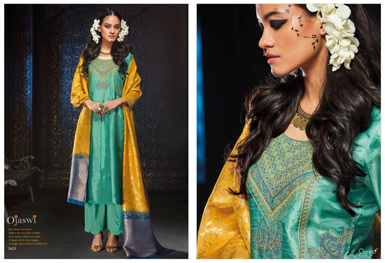 Ojaswi By Ganga Fashion 5625 To 5630 Series Designer Pakistani Suits Beautiful Colorful Stylish Fancy Colorful Party Wear & Occasional Wear Habutai Silk Dresses At Wholesale Price
