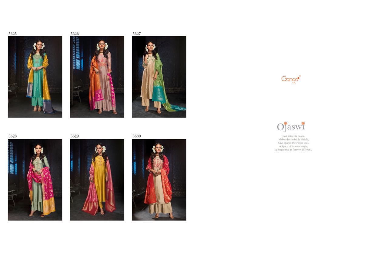 Ojaswi By Ganga Fashion 5625 To 5630 Series Designer Pakistani Suits Beautiful Colorful Stylish Fancy Colorful Party Wear & Occasional Wear Habutai Silk Dresses At Wholesale Price
