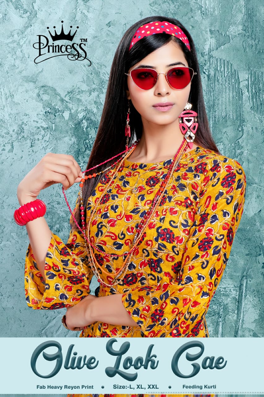 Olive Look By Princess 01 To 12 Series Beautiful Colorful Stylish Fancy Casual Wear & Ethnic Wear & Ready To Wear Heavy Rayon Printed Kurtis At Wholesale Price