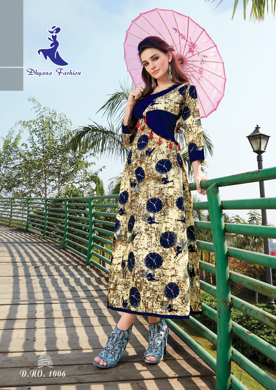 Olivia Vol-1 By Dhyana Fashion 1001 To 1008 Series Beautiful Stylish Fancy Colorful Casual Wear & Ethnic Wear Rayon Printed Kurtis At Wholesale Price