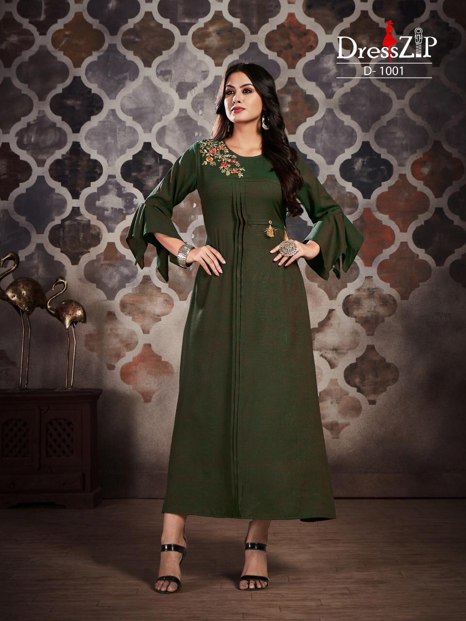 Only For You By Dress Zip 1001 To 1006 Series Beautiful Colorful Stylish Fancy Casual Wear & Ethnic Wear & Ready To Wear Two Tone Rayon Embroidered Printed Kurtis At Wholesale Price