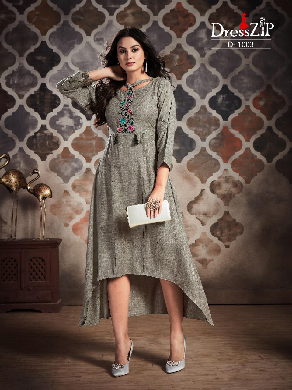 Only For You By Dress Zip 1001 To 1006 Series Beautiful Colorful Stylish Fancy Casual Wear & Ethnic Wear & Ready To Wear Two Tone Rayon Embroidered Printed Kurtis At Wholesale Price