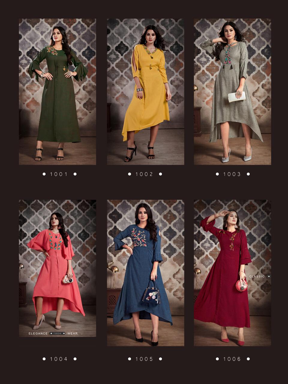 Only For You By Dress Zip 1001 To 1006 Series Beautiful Colorful Stylish Fancy Casual Wear & Ethnic Wear & Ready To Wear Two Tone Rayon Embroidered Printed Kurtis At Wholesale Price