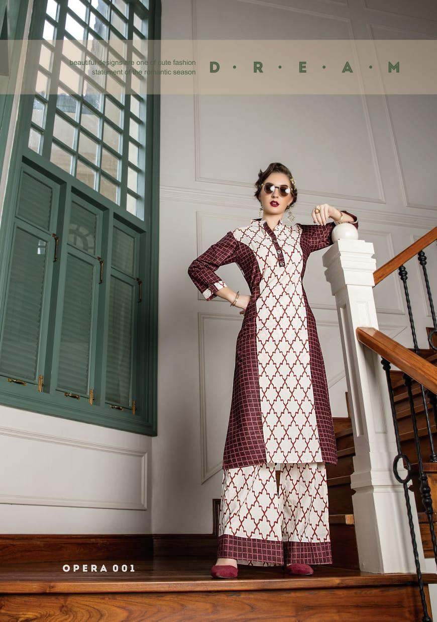 Opera By Femi9 Trends 001 To 010 Series Beautiful Colorful Stylish Fancy Casual Wear & Ethnic Wear & Ready To Wear Heavy Rayon Printed Kurtis With Palazzo At Wholesale Price