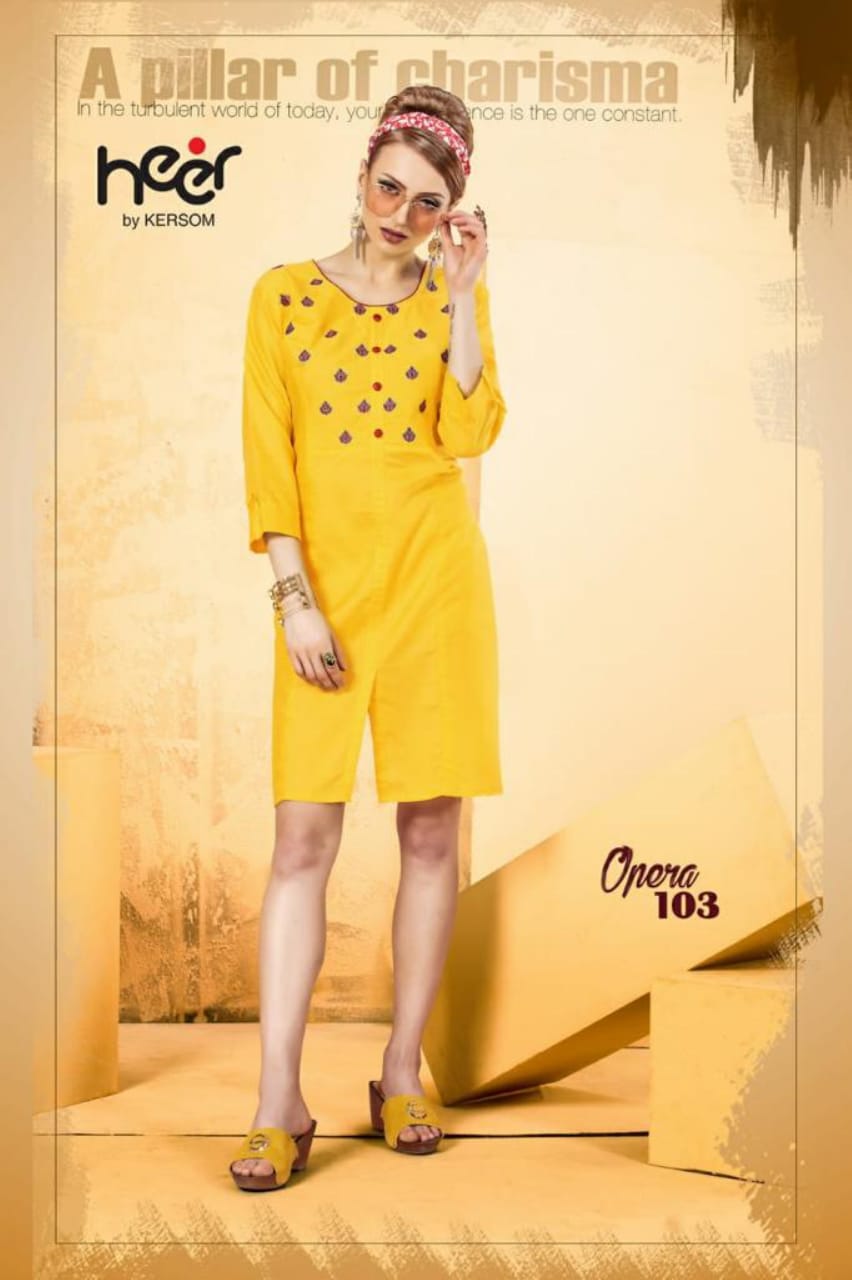 Opera By Heer 101 To 108 Series Beautiful Colorful Stylish Fancy Casual Wear & Ethnic Wear & Ready To Wear Heavy Cotton Dobby Quality Kurtis At Wholesale Price