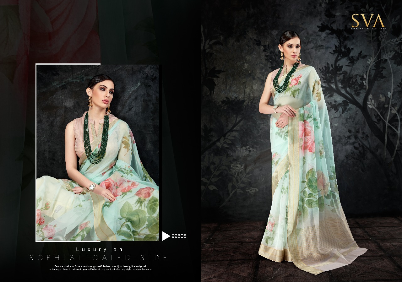 Organza Sarees By Sva 99801 To 99810 Series Designer Indian Traditional Wear Collection Beautiful Stylish Fancy Colorful Party Wear & Occasional Wear Pure Organza Sarees At Wholesale Price