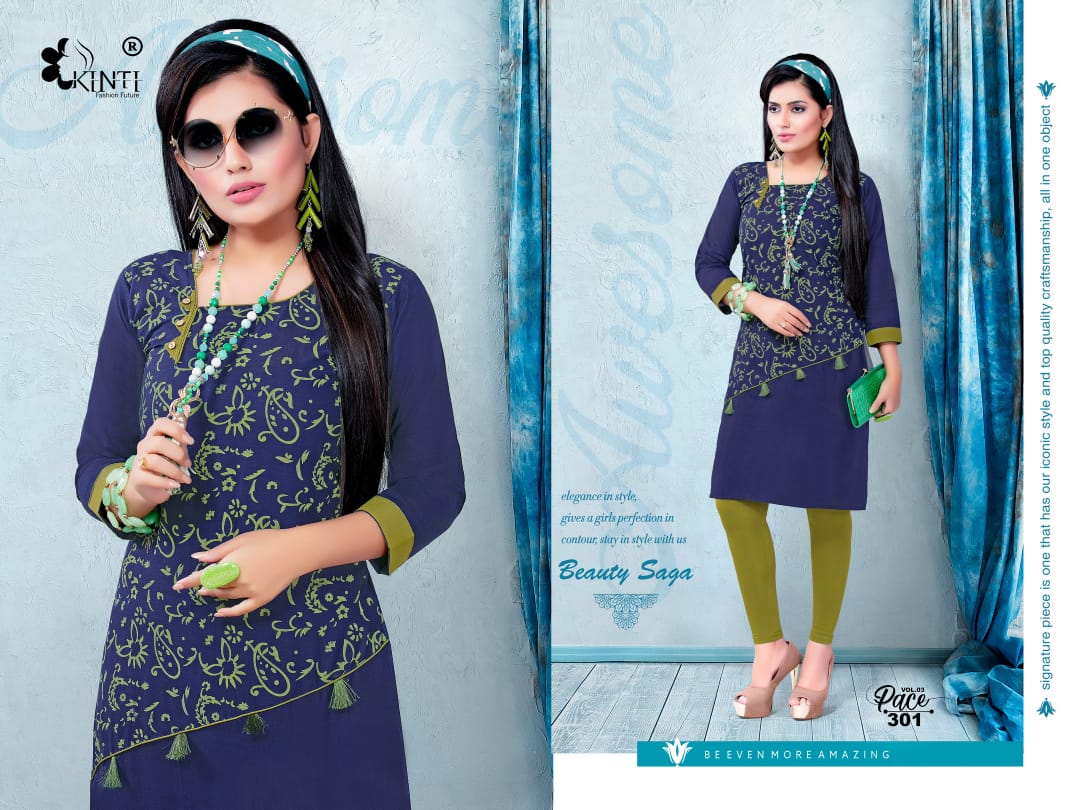 Pace-3 By Kinti 301 To 312 Series Stylish Fancy Beautiful Colorful Casual Wear & Ethnic Wear Heavy Cotton Slub Printed Kurtis At Wholesale Price