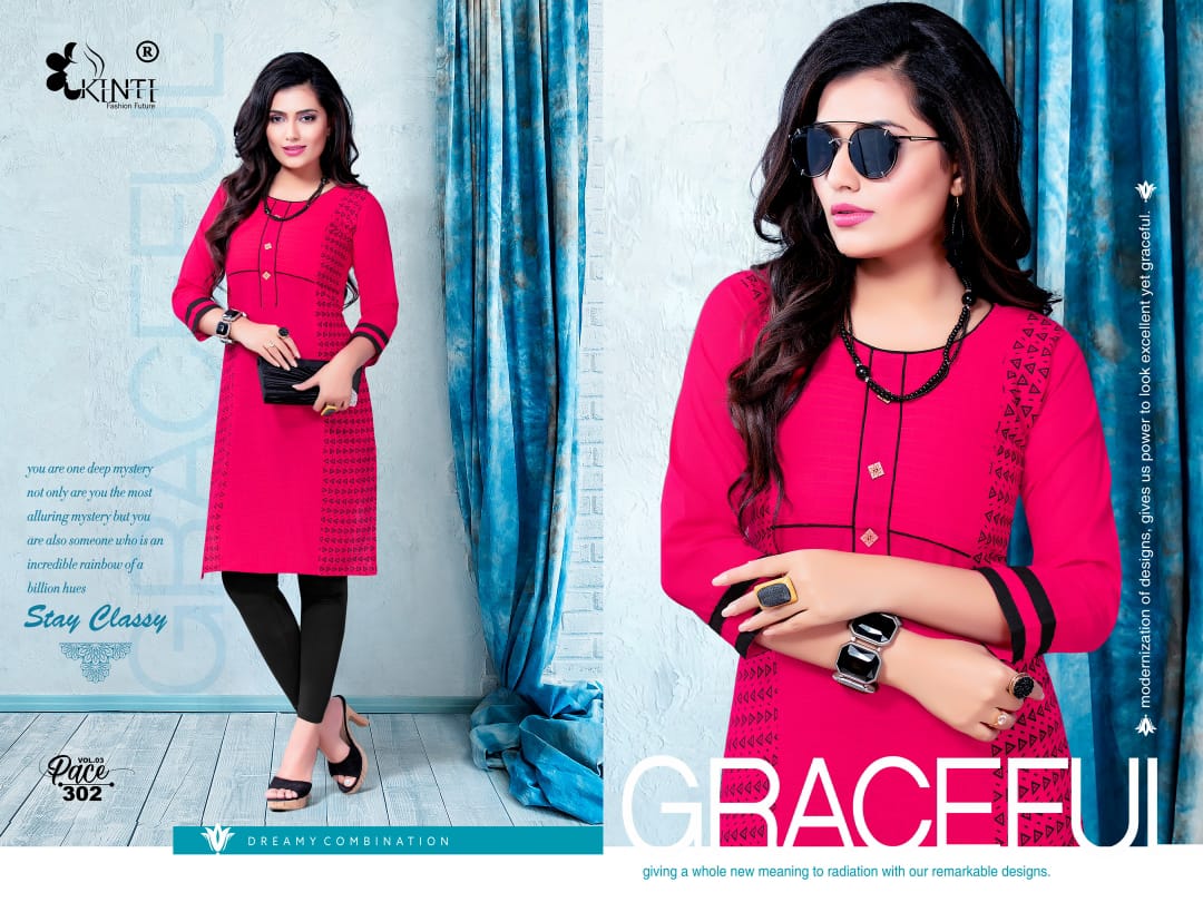 Pace-3 By Kinti 301 To 312 Series Stylish Fancy Beautiful Colorful Casual Wear & Ethnic Wear Heavy Cotton Slub Printed Kurtis At Wholesale Price
