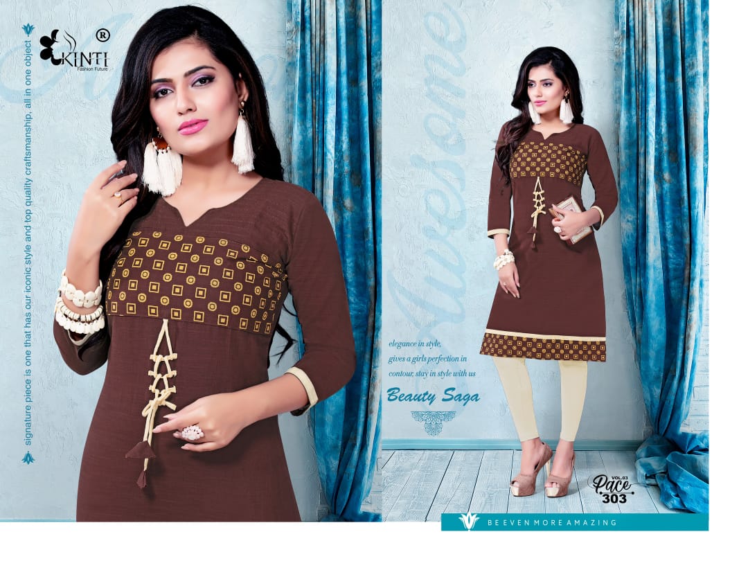 Pace-3 By Kinti 301 To 312 Series Stylish Fancy Beautiful Colorful Casual Wear & Ethnic Wear Heavy Cotton Slub Printed Kurtis At Wholesale Price