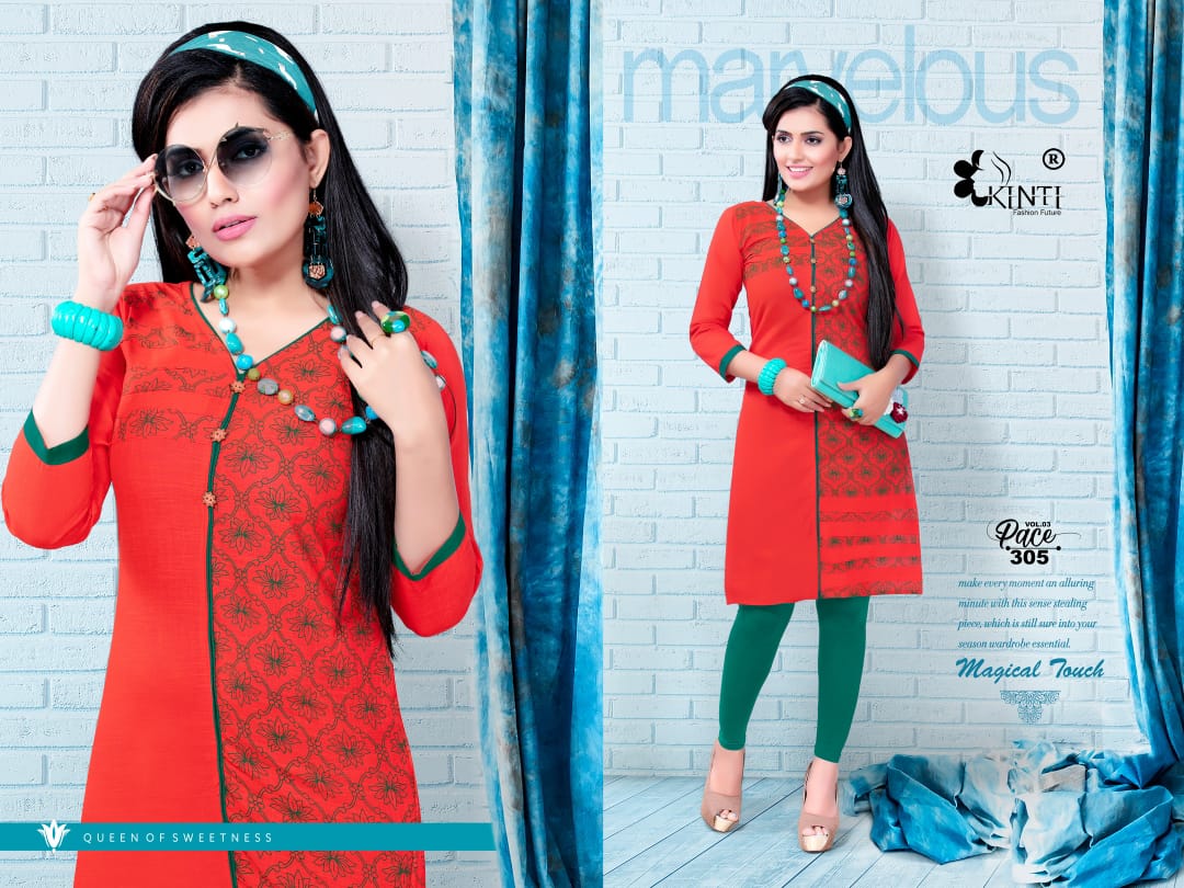 Pace-3 By Kinti 301 To 312 Series Stylish Fancy Beautiful Colorful Casual Wear & Ethnic Wear Heavy Cotton Slub Printed Kurtis At Wholesale Price