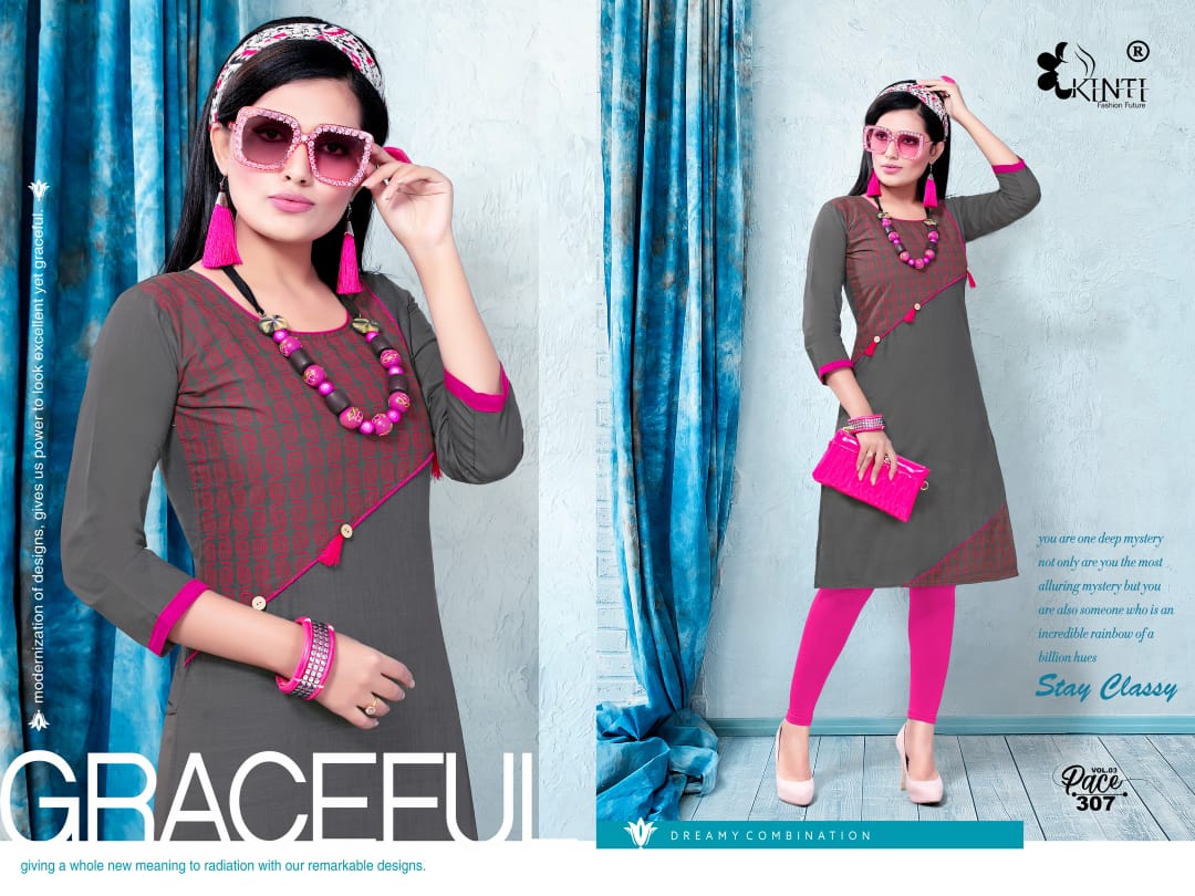 Pace-3 By Kinti 301 To 312 Series Stylish Fancy Beautiful Colorful Casual Wear & Ethnic Wear Heavy Cotton Slub Printed Kurtis At Wholesale Price