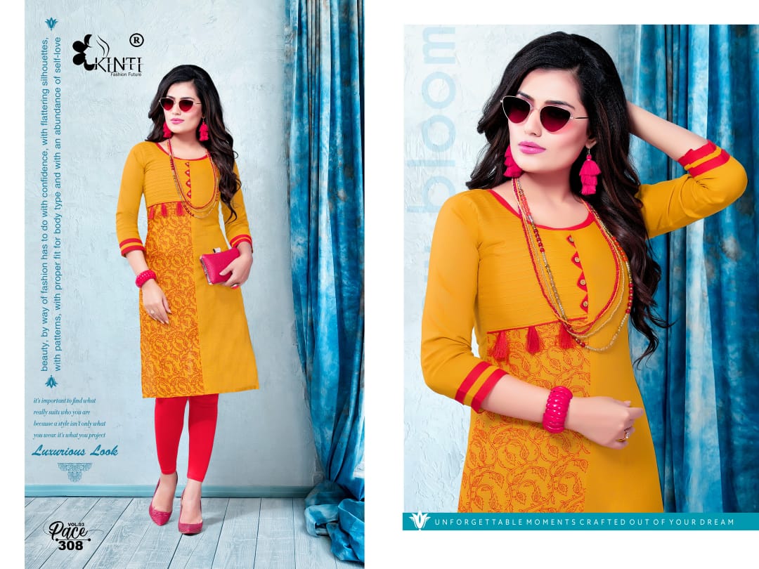 Pace-3 By Kinti 301 To 312 Series Stylish Fancy Beautiful Colorful Casual Wear & Ethnic Wear Heavy Cotton Slub Printed Kurtis At Wholesale Price