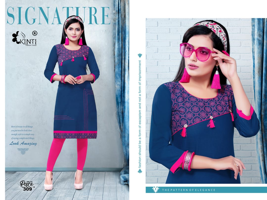 Pace-3 By Kinti 301 To 312 Series Stylish Fancy Beautiful Colorful Casual Wear & Ethnic Wear Heavy Cotton Slub Printed Kurtis At Wholesale Price