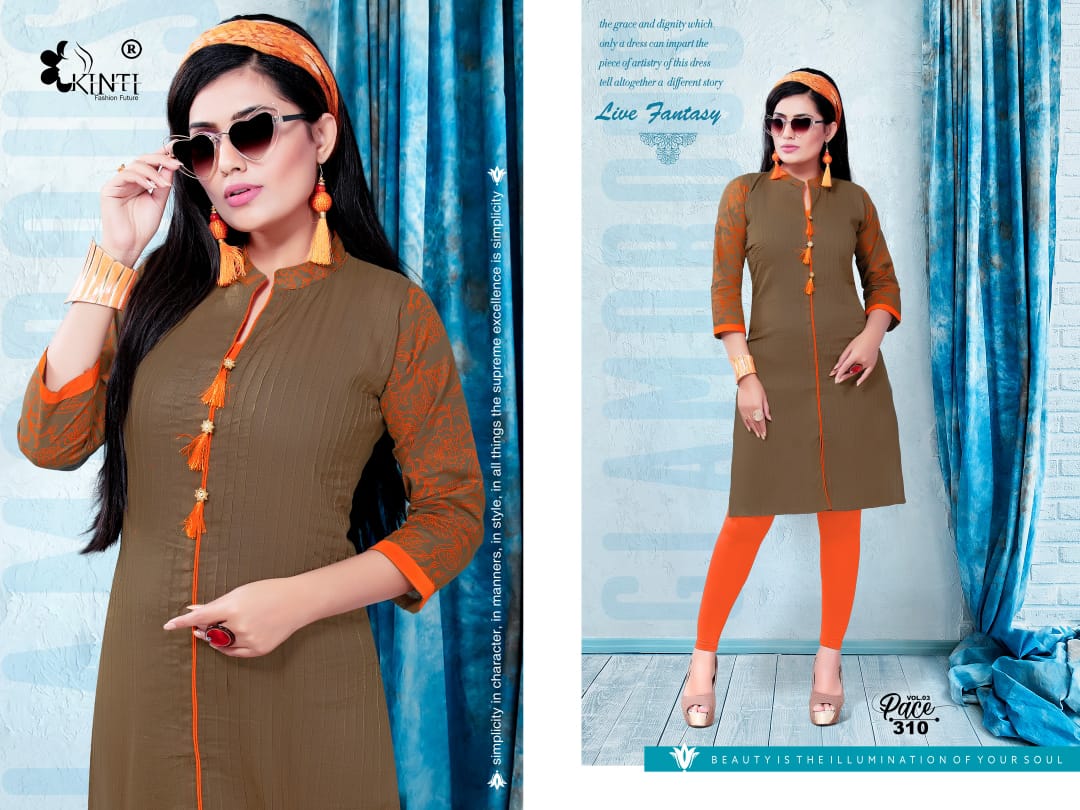 Pace-3 By Kinti 301 To 312 Series Stylish Fancy Beautiful Colorful Casual Wear & Ethnic Wear Heavy Cotton Slub Printed Kurtis At Wholesale Price
