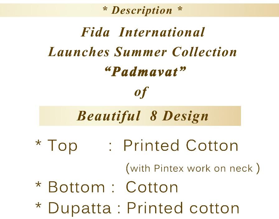 Padmavay By Fida 1001 To 1008 Series Beautiful Stylish Fancy Colorful Casual Wear & Ethnic Wear Cotton Printed With Pintex Dresses At Wholesale Price