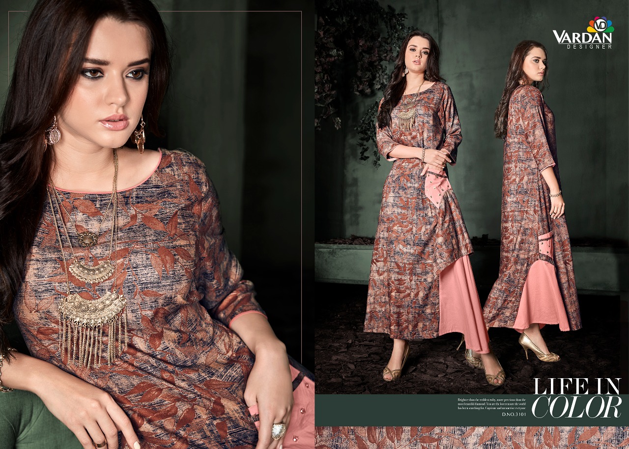Pakiza Vol-1 By Vardan Designer 3101 To 3108 Series Designer Beautiful Stylish Fancy Colorful Casual Wear & Ethnic Wear Collection Rayon Printed Kurtis At Wholesale Price