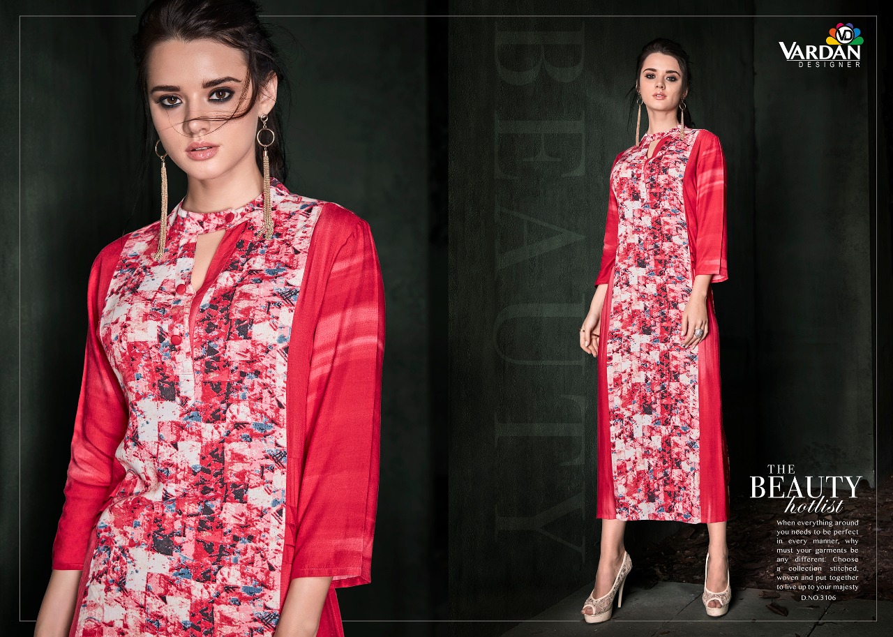 Pakiza Vol-1 By Vardan Designer 3101 To 3108 Series Designer Beautiful Stylish Fancy Colorful Casual Wear & Ethnic Wear Collection Rayon Printed Kurtis At Wholesale Price