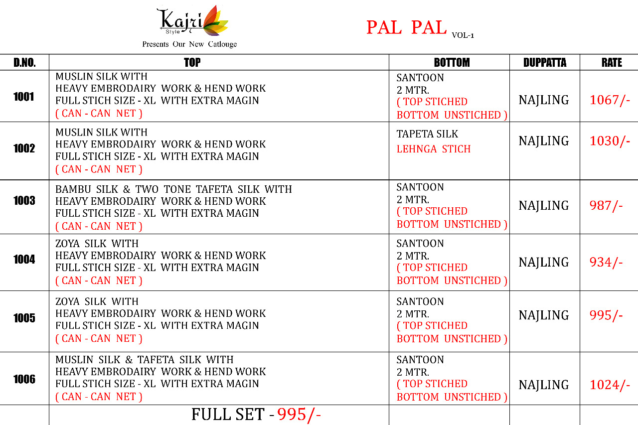 Pal Pal Vol-1 By Kajri Style 1001 To 1006 Series Designer Beautiful Stylish Fancy Colorful Party Wear & Occasional Wear Silk Embroidered Dresses At Wholesale Price