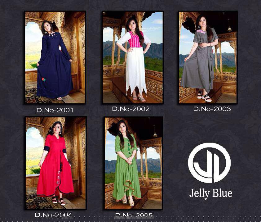 Palm Vol-1 By Jelly Blue 2001 To 2005 Series Beautiful Colorful Stylish Fancy Casual Wear & Ethnic Wear & Ready To Wear Rayon Embroidered Kurtis At Wholesale Price