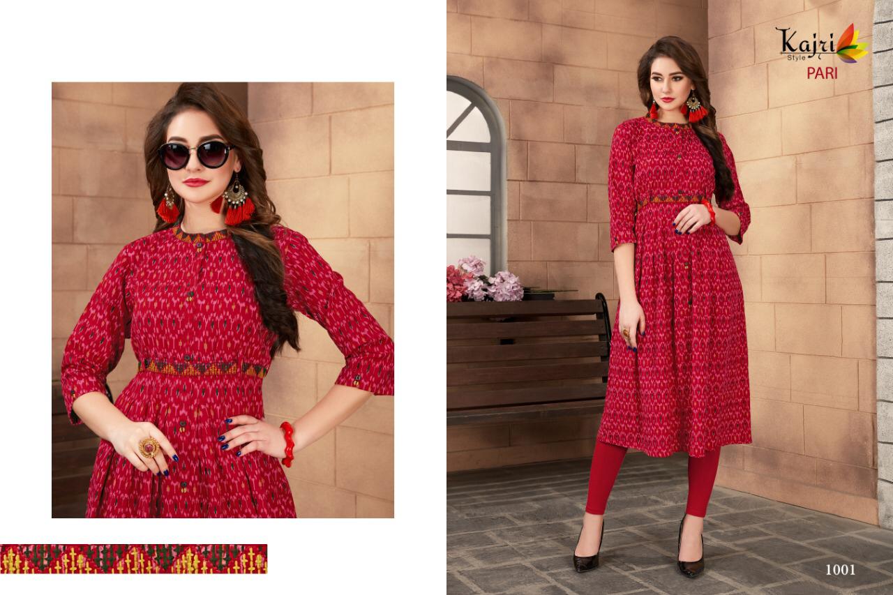 Pari Vol-1 By Kajri Style 1001 To 1006 Series Indian Traditional Wear Collection Beautiful Stylish Fancy Colorful Party Wear & Occasional Wear Rayon Printed Kurtis At Wholesale Price