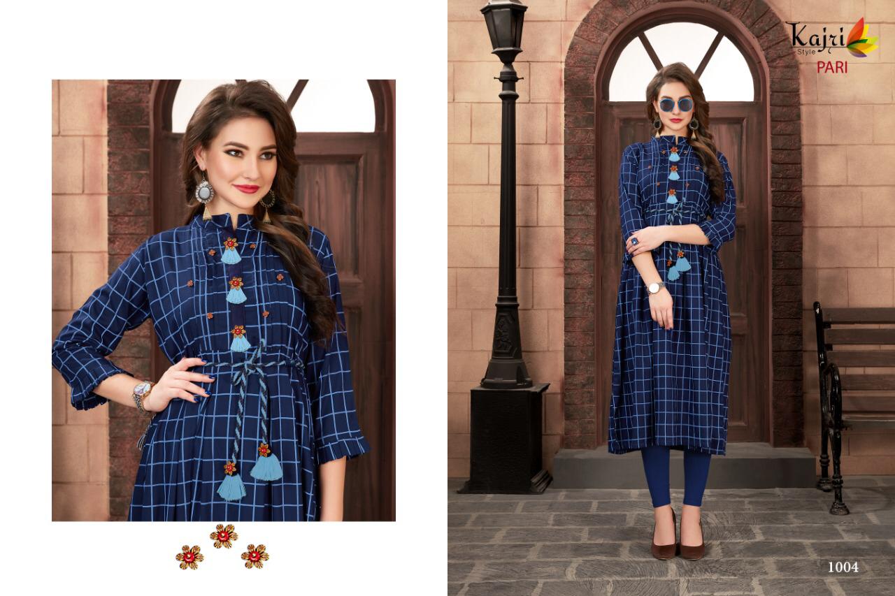 Pari Vol-1 By Kajri Style 1001 To 1006 Series Indian Traditional Wear Collection Beautiful Stylish Fancy Colorful Party Wear & Occasional Wear Rayon Printed Kurtis At Wholesale Price