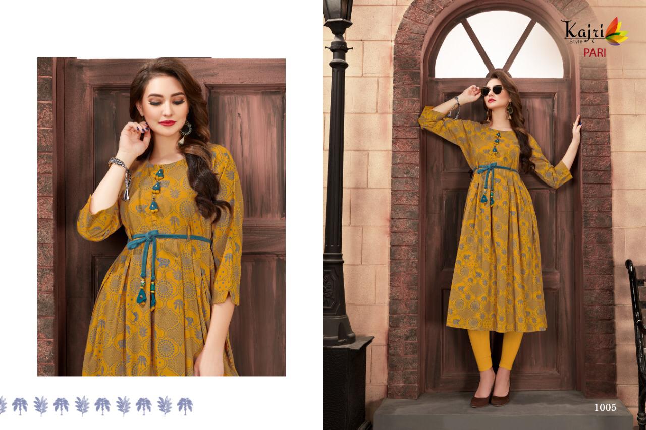 Pari Vol-1 By Kajri Style 1001 To 1006 Series Indian Traditional Wear Collection Beautiful Stylish Fancy Colorful Party Wear & Occasional Wear Rayon Printed Kurtis At Wholesale Price
