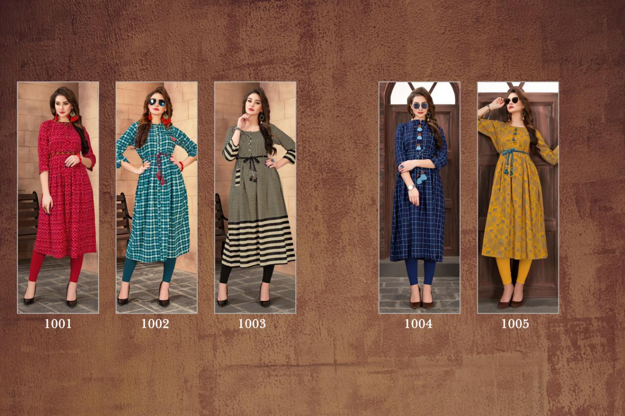 Pari Vol-1 By Kajri Style 1001 To 1006 Series Indian Traditional Wear Collection Beautiful Stylish Fancy Colorful Party Wear & Occasional Wear Rayon Printed Kurtis At Wholesale Price