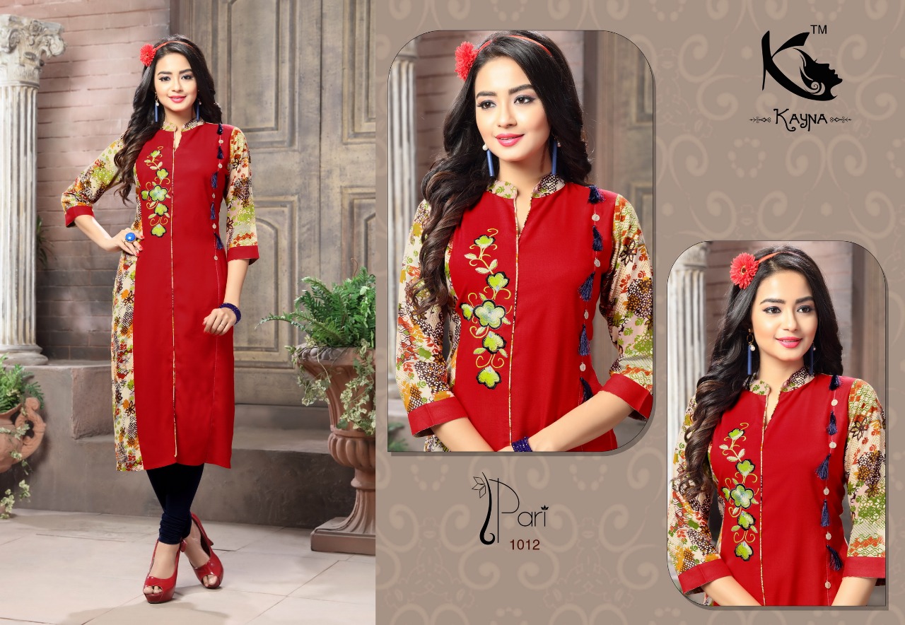 Pari By Kayna 1001 To 1012 Series Beautiful Stylish Fancy Colorful Casual Wear & Ethnic Wear Rayon Printed Kurtis At Wholesale Price