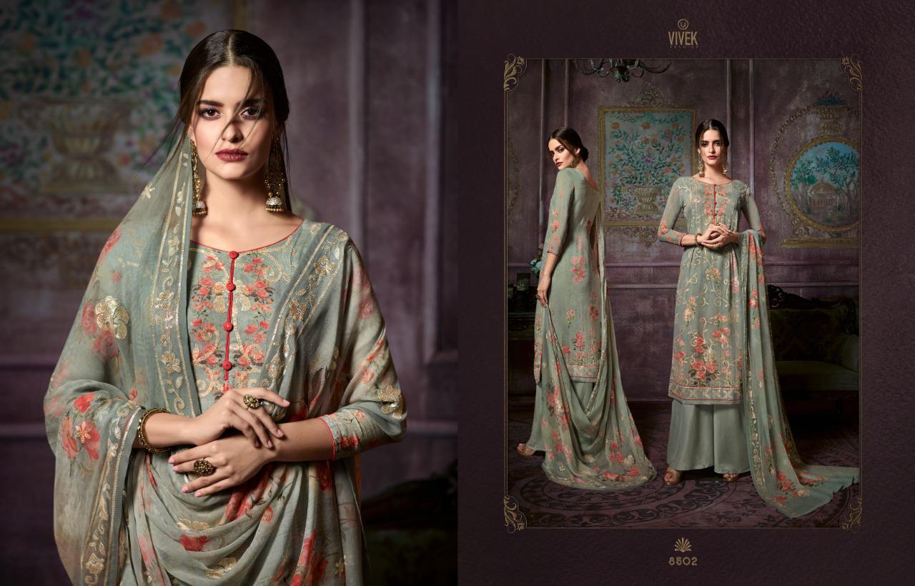 Parina Vol-3 By Vivek Fashion 8801 To 8808 Series Suits Collection Beautiful Stylish Fancy Colorful Casual Wear & Ethnic Wear Pure Viscose Georgette Digital Printed With Embroidery Work Dresses At Wholesale Price