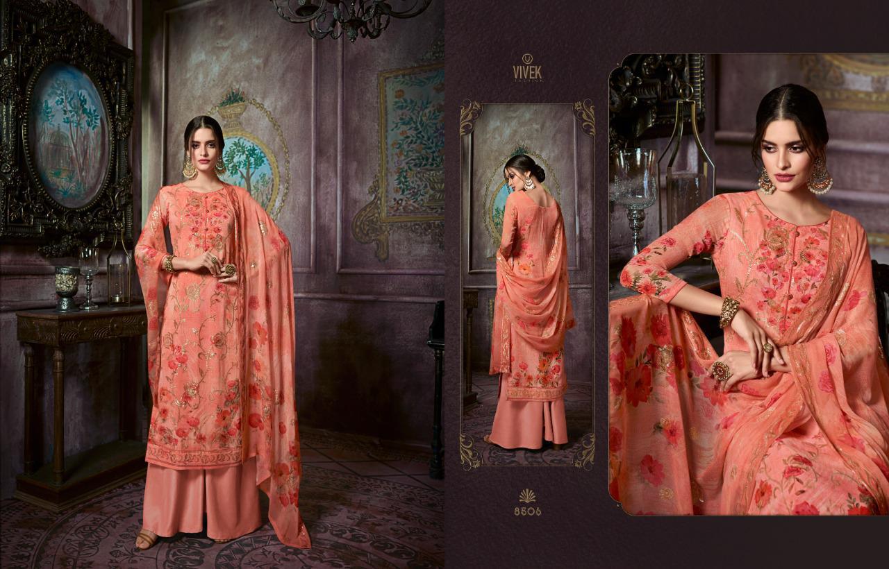 Parina Vol-3 By Vivek Fashion 8801 To 8808 Series Suits Collection Beautiful Stylish Fancy Colorful Casual Wear & Ethnic Wear Pure Viscose Georgette Digital Printed With Embroidery Work Dresses At Wholesale Price
