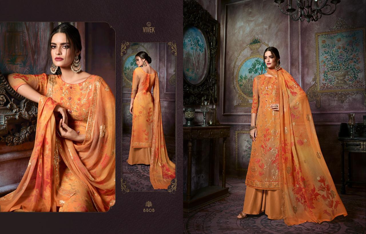 Parina Vol-3 By Vivek Fashion 8801 To 8808 Series Suits Collection Beautiful Stylish Fancy Colorful Casual Wear & Ethnic Wear Pure Viscose Georgette Digital Printed With Embroidery Work Dresses At Wholesale Price