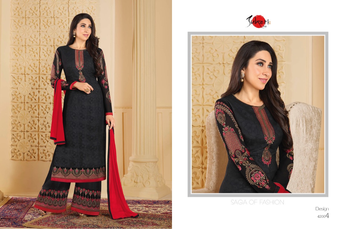 Parina By Suhati Fab 42003 To 42011 Series Beautiful Suits Stylish Colorful Fancy Party Wear & Ethnic Wear Faux Georgette Inner Printed Dresses At Wholesale Price