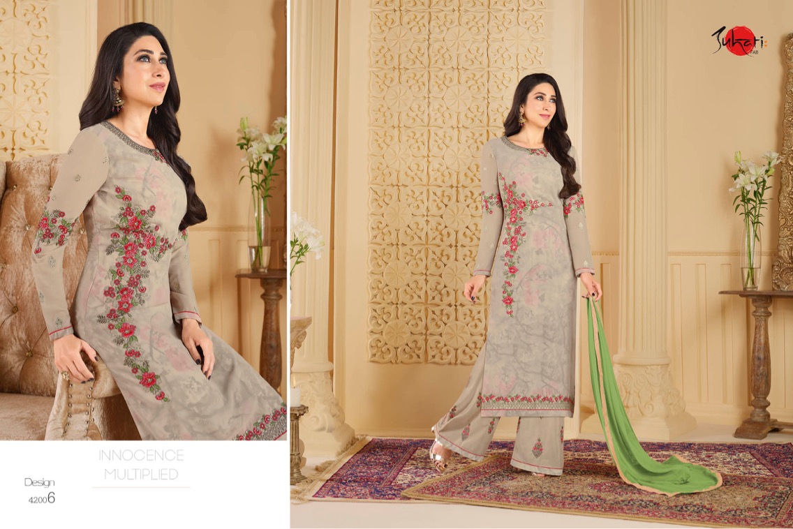 Parina By Suhati Fab 42003 To 42011 Series Beautiful Suits Stylish Colorful Fancy Party Wear & Ethnic Wear Faux Georgette Inner Printed Dresses At Wholesale Price