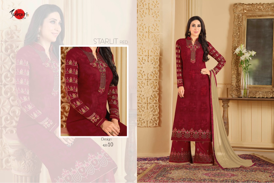 Parina By Suhati Fab 42003 To 42011 Series Beautiful Suits Stylish Colorful Fancy Party Wear & Ethnic Wear Faux Georgette Inner Printed Dresses At Wholesale Price