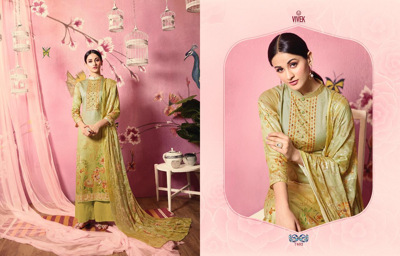 Parina By Vivek Fashion 7401 To 7408 Series Beautiful Suits Stylish Fancy Colorful Casual Wear & Ethnic Wear Collection Pure Muslin Silk Embroidered Dresses At Wholesale Price